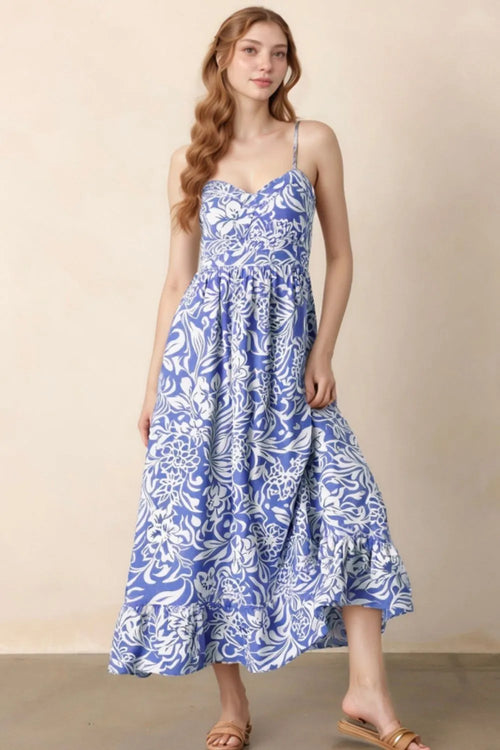 Hazel Blues® |  Floral Print Spaghetti Strap High Waist Dress