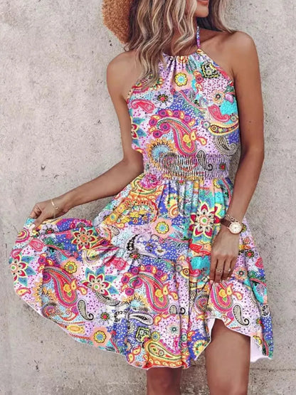 Hazel Blues® |  Paisley Print Halter Neck Mini Dress