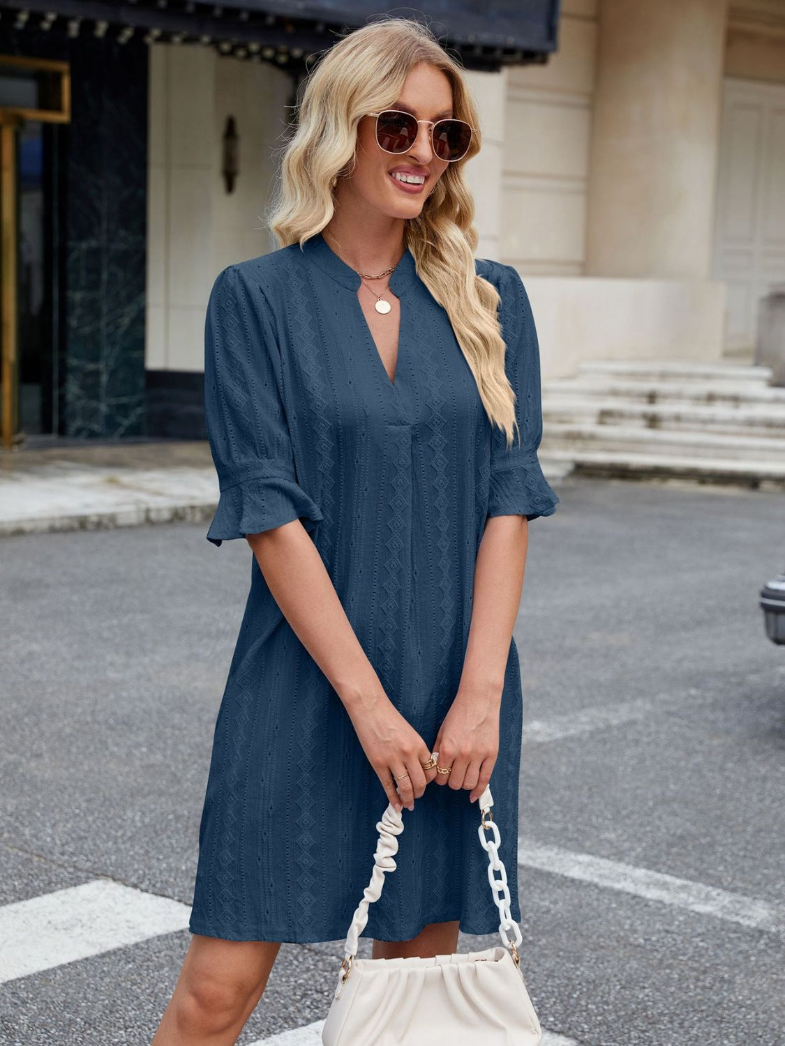 Hazel Blues® |  Florira Eyelet Flounce Sleeve Mini Dress