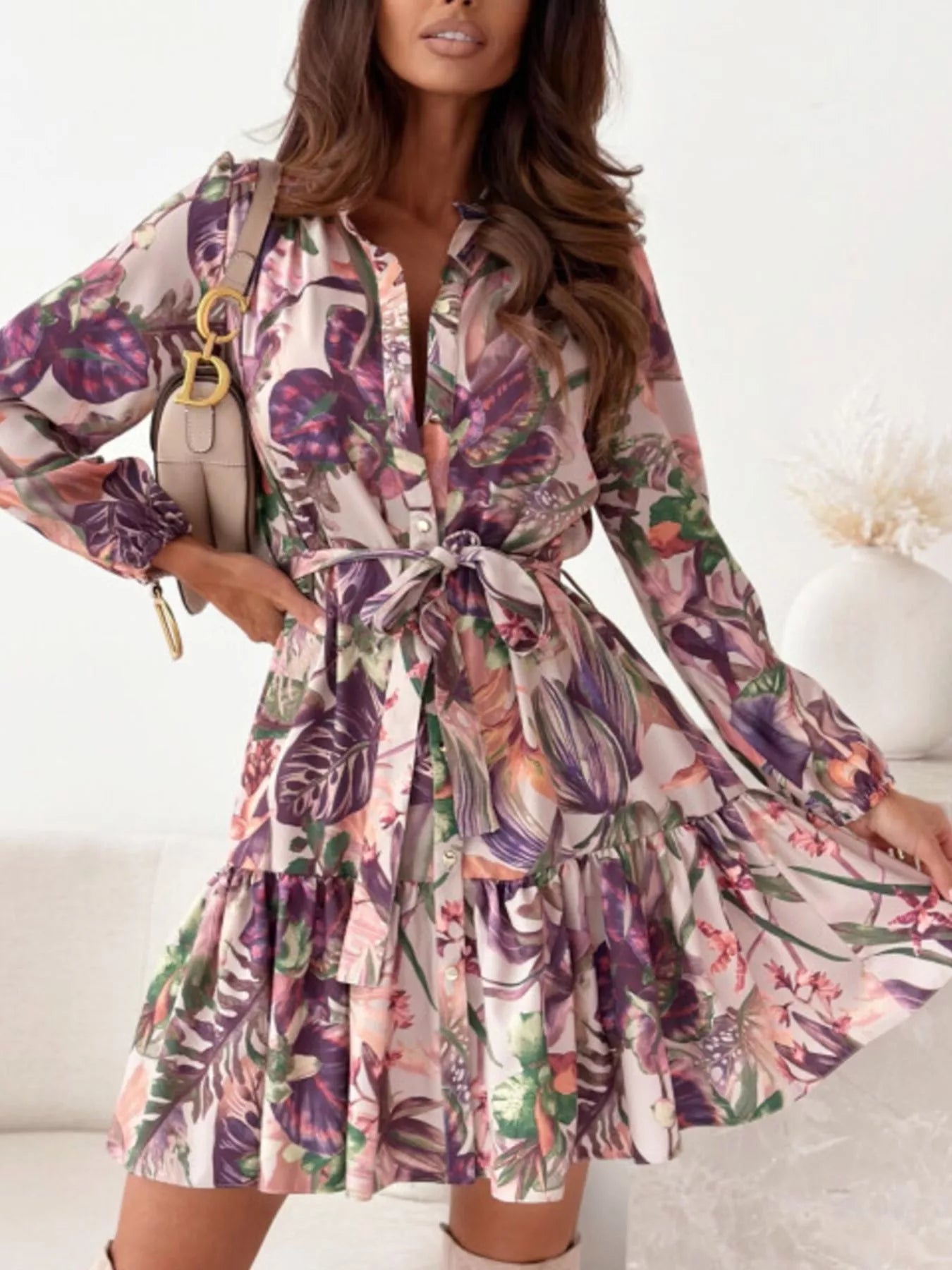 Hazel Blues® |  Floral Print Tie Waist Mini Dress