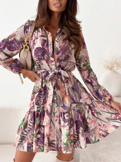 Hazel Blues® |  Floral Print Tie Waist Mini Dress
