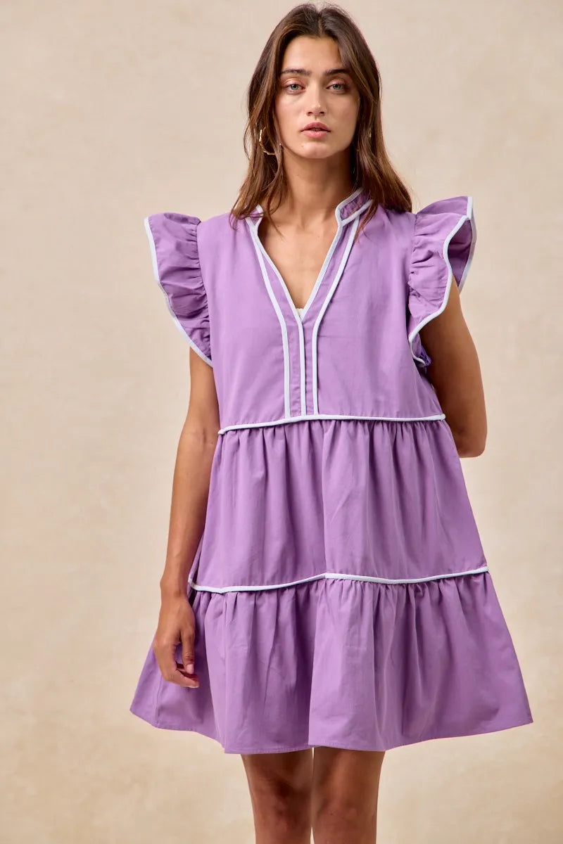 Hazel Blues® |  BiBi Gameday Theme Contrast Binding Ruffled Dress