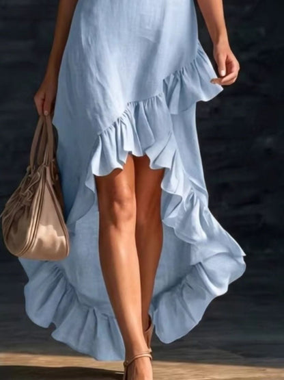 Hazel Blues® |  Sleeveless V-Neck Ruffle Hem High-Low Dress
