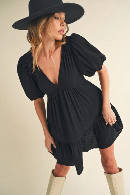 Hazel Blues® |  Aemi+Co Tied Back Ruffled Short Sleeve Mini Dress