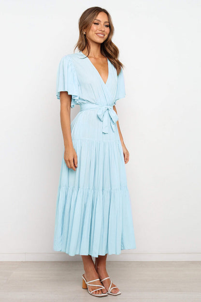Hazel Blues® |  Tied Back Tiered Short Sleeve Midi Dress