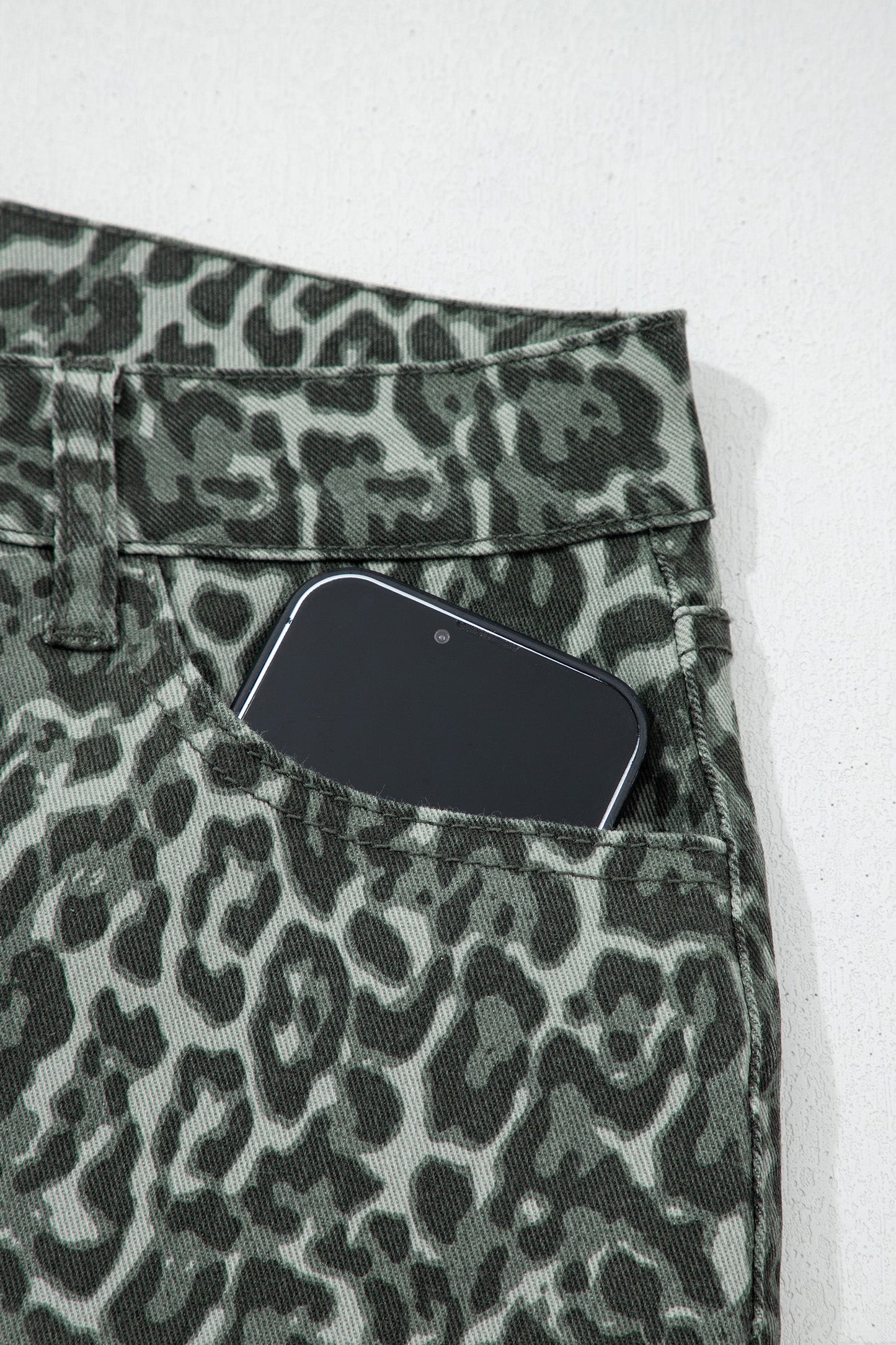 Hazel Blues® |  Gray Leopard Frayed Edge Wide Leg High Waist Jeans