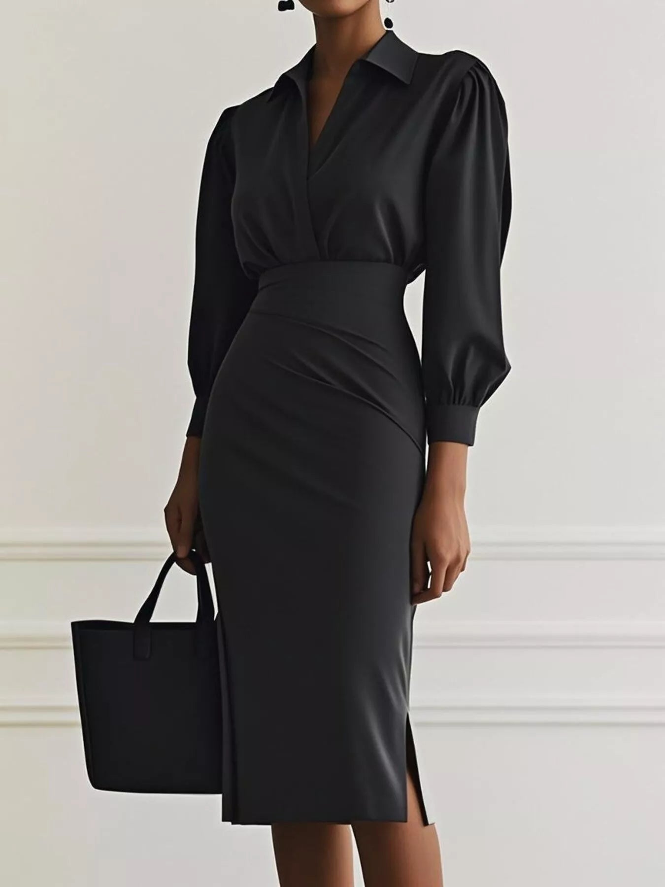 Hazel Blues® |  Ruched Midi Shirt Dress with Side Slit