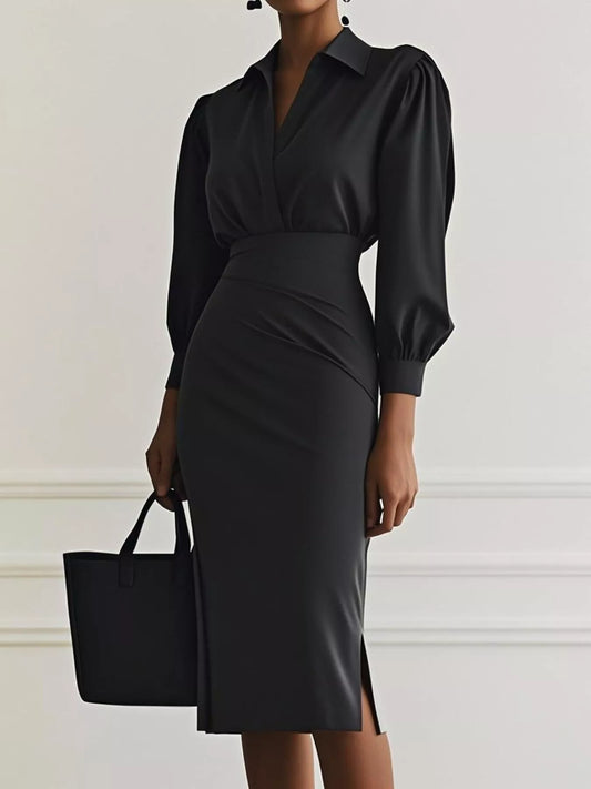 Hazel Blues® |  Ruched Midi Shirt Dress with Side Slit