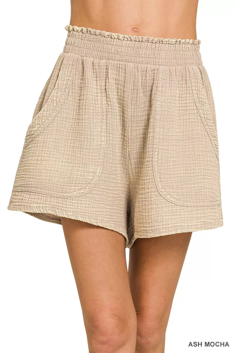 Hazel Blues® |  Zenana Washed Double Gauze Shorts