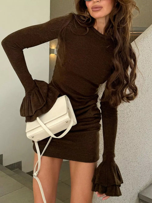 Hazel Blues® |  Ruched Flounce Sleeve Mini Dress