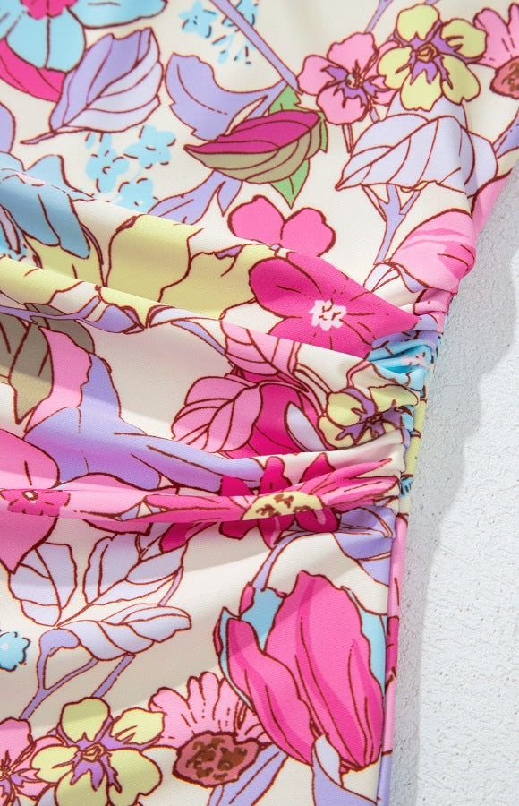 Hazel Blues® | Floral Ruffle Trim Tummy Control One Piece Swimsuit