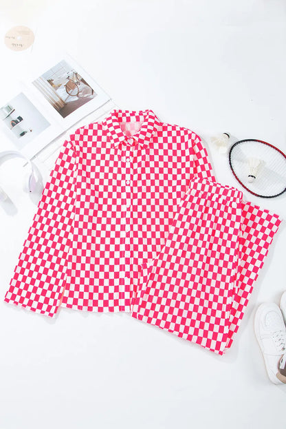Hazel Blues® |  Checkered Button Up Top and Pants Lounge Set