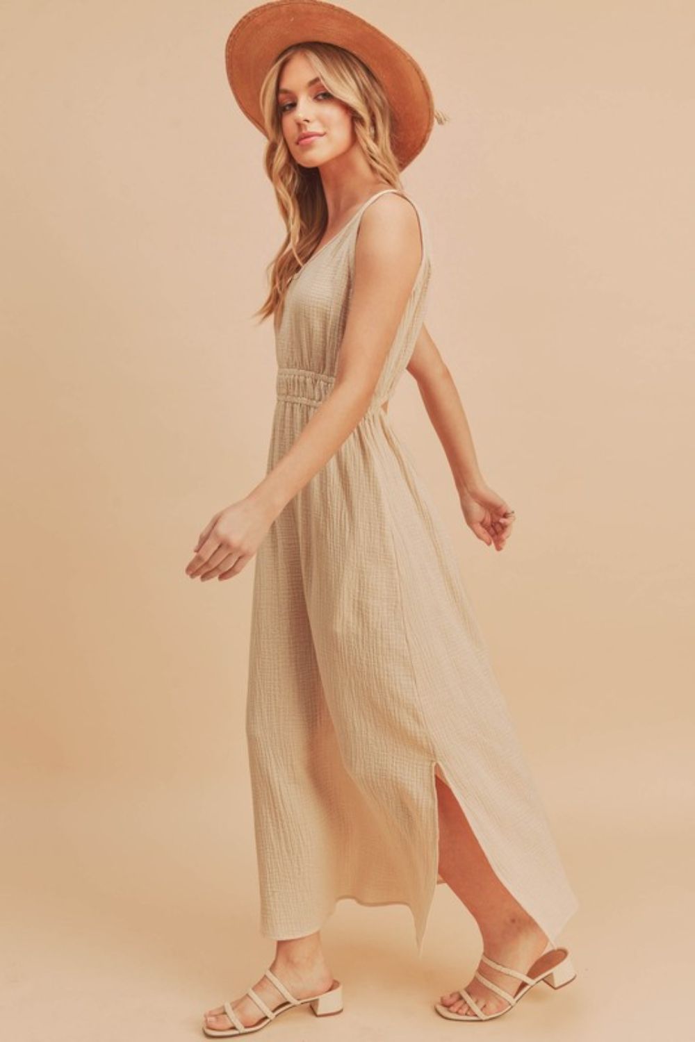 Hazel Blues® |  Aemi + Co Side Slit Round Neck Sleeveless Tank Dress