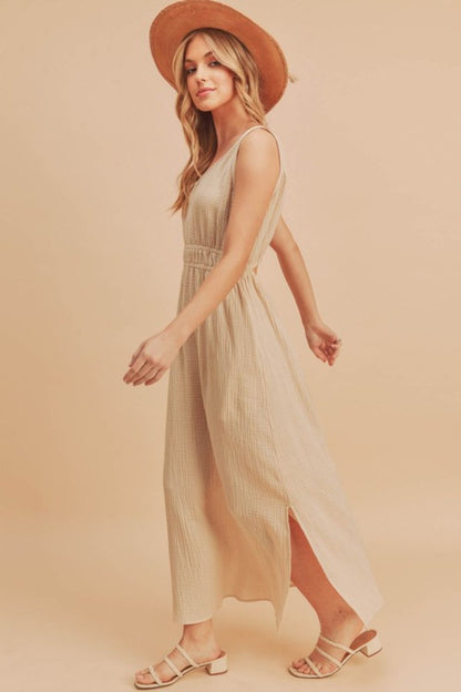 Hazel Blues® |  Aemi + Co Side Slit Round Neck Sleeveless Tank Dress