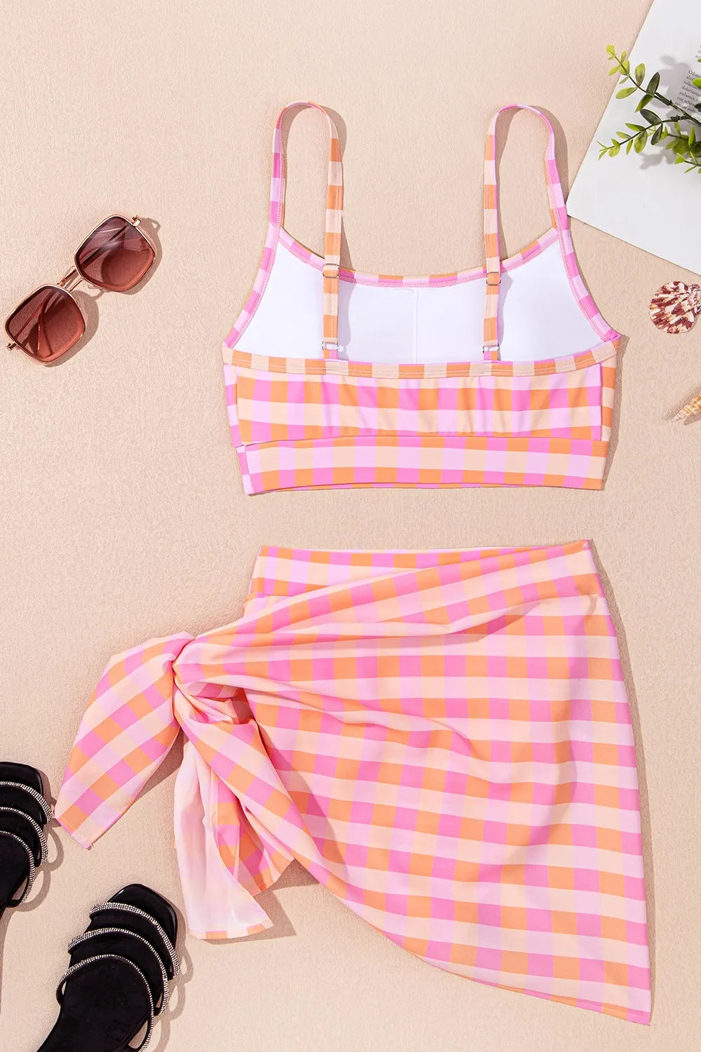 Hazel Blues® | Plaid Print High Waist Bikini Set