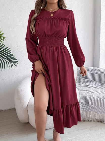 Hazel Blues® |  Round Neck Balloon Sleeve Tiered Dress