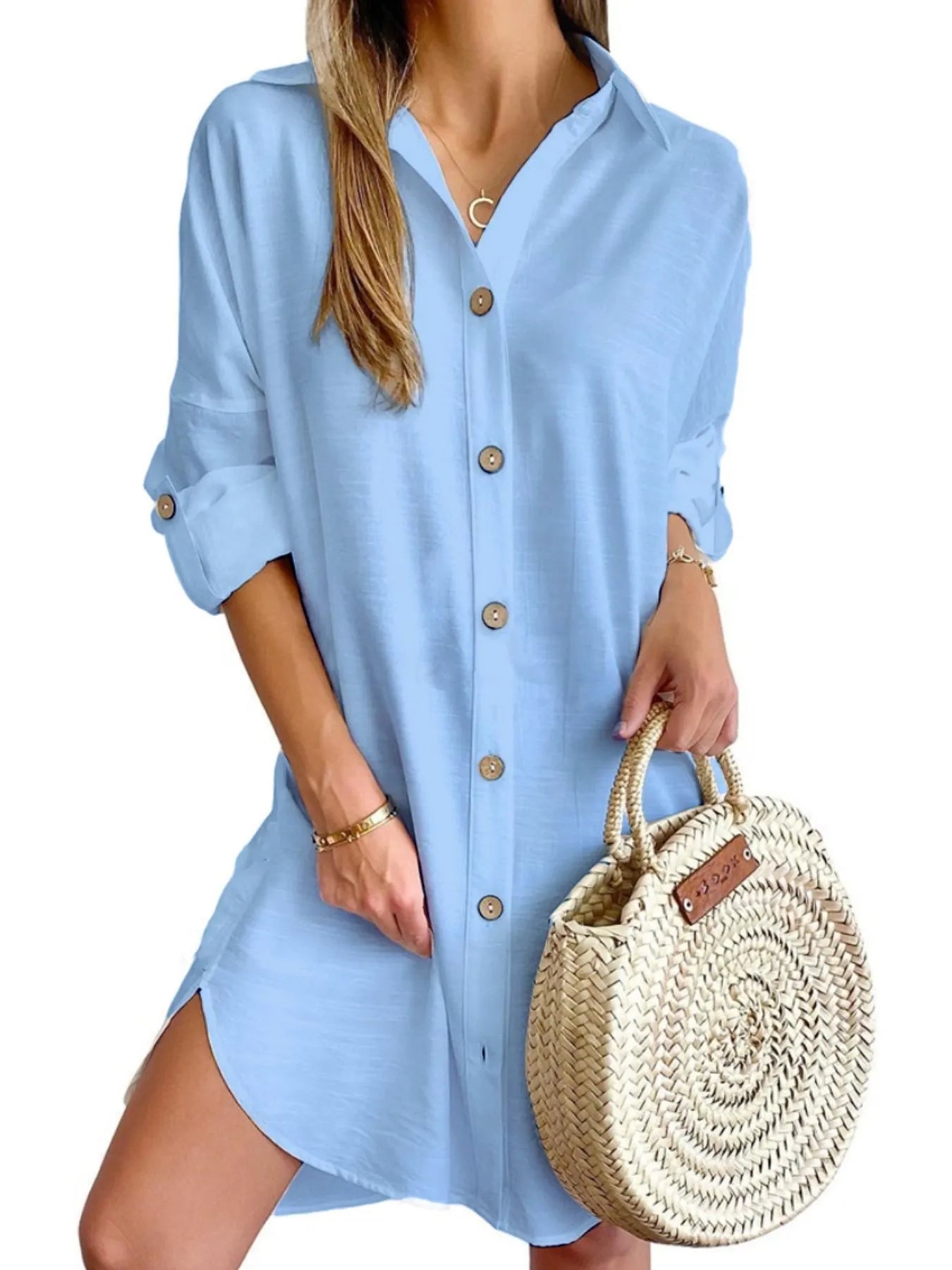 Hazel Blues® |  Button Down Long Sleeve Shirt Dress