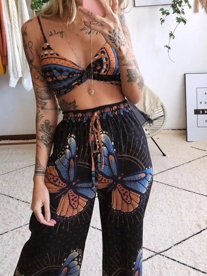 Hazel Blues® |  Boho Butterfly Print Top and Pants Set