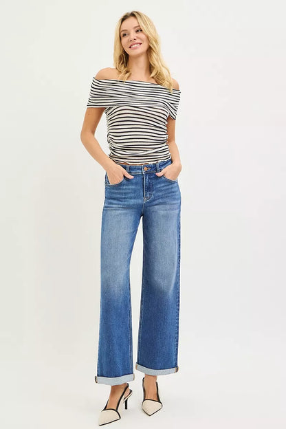 Hazel Blues® | RISEN High Rise Relaxed Fit Ankle Straight Cuff Jeans