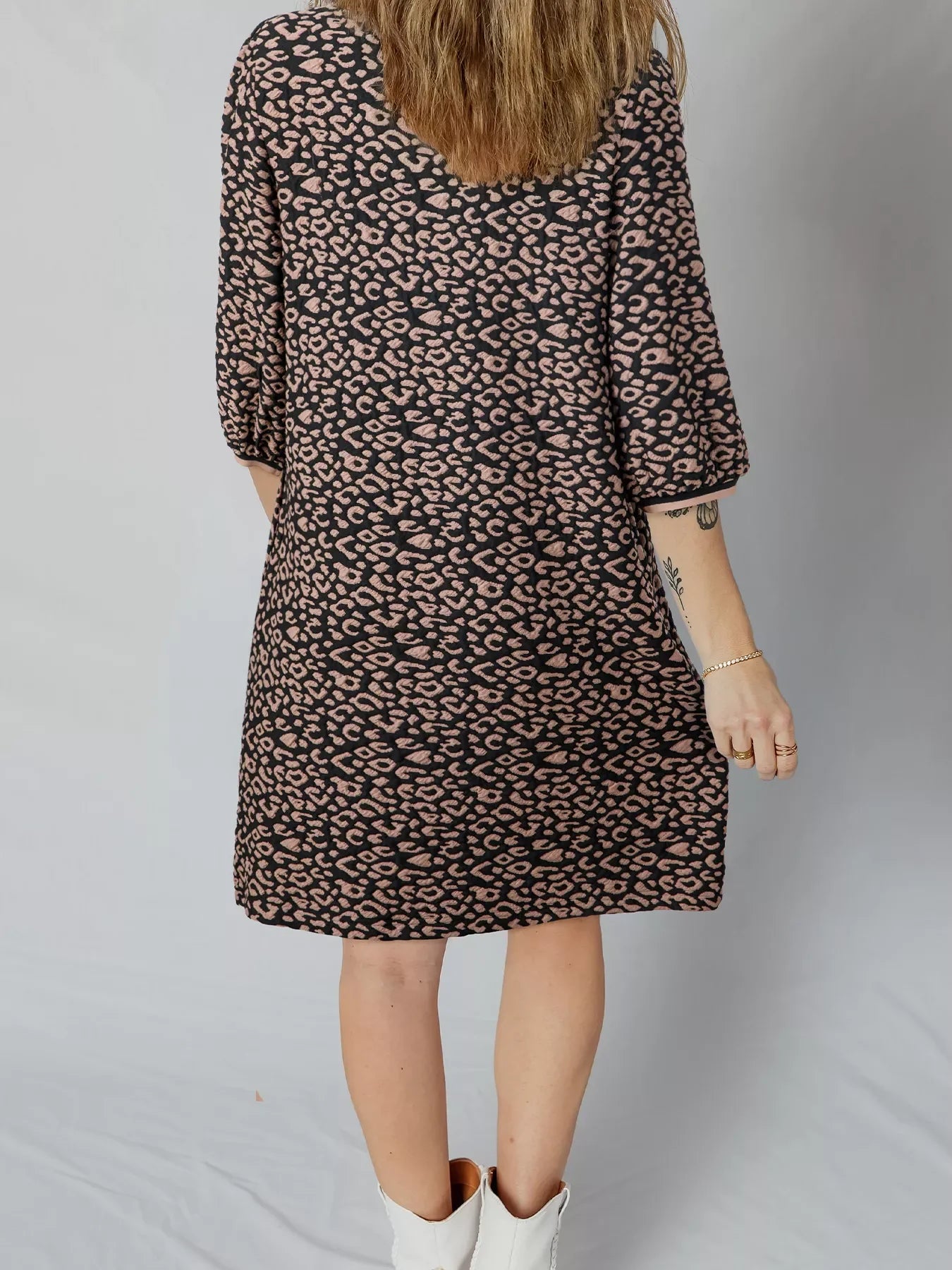 Hazel Blues® |  Leopard Print Bubble Sleeve Shift Mini Dress