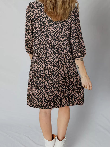 Hazel Blues® |  Leopard Print Bubble Sleeve Shift Mini Dress