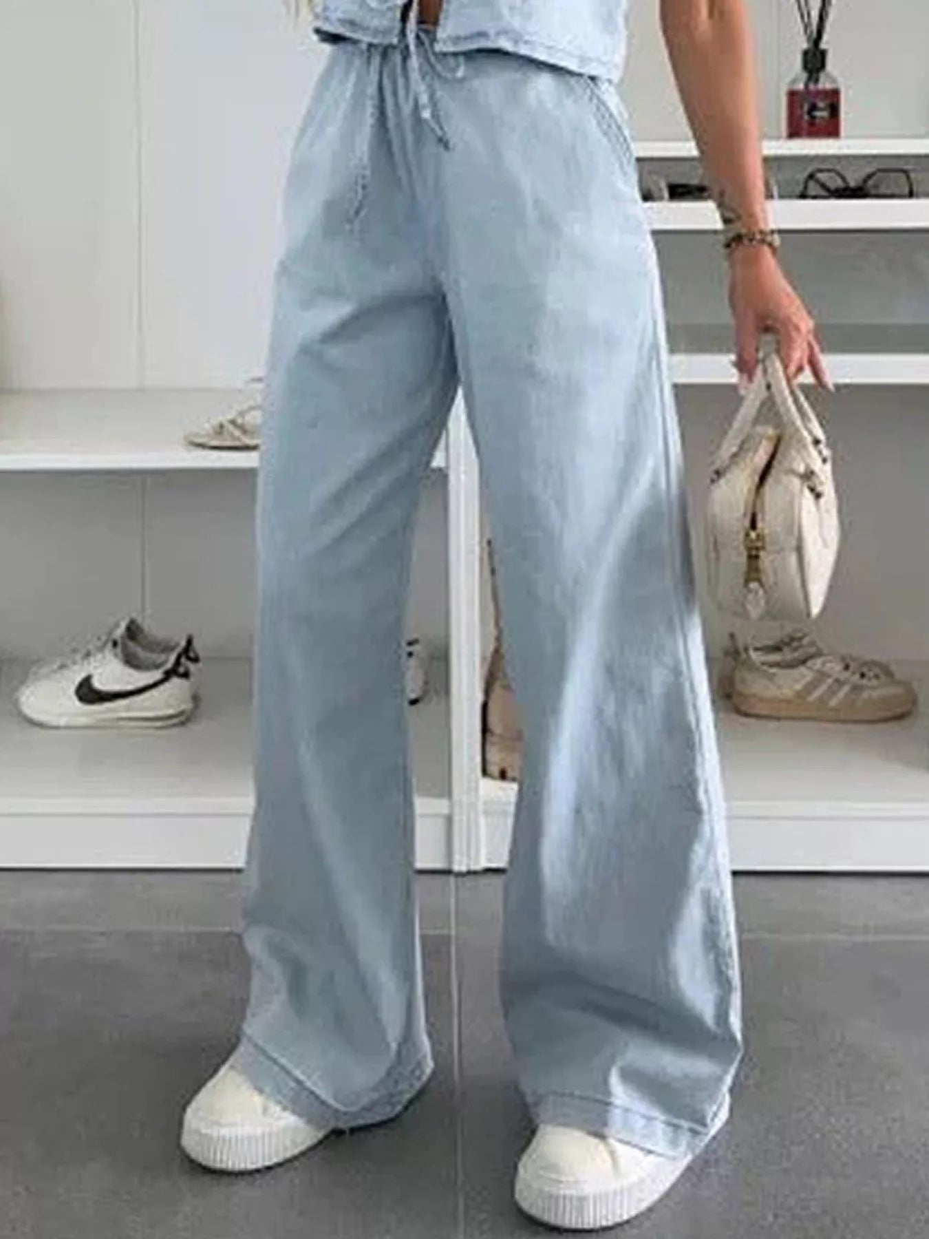 Hazel Blues® |  Tie Front Vest and Jeans Denim Set