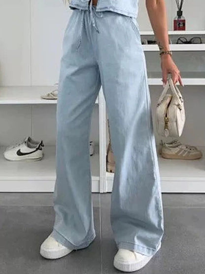 Hazel Blues® |  Tie Front Vest and Jeans Denim Set