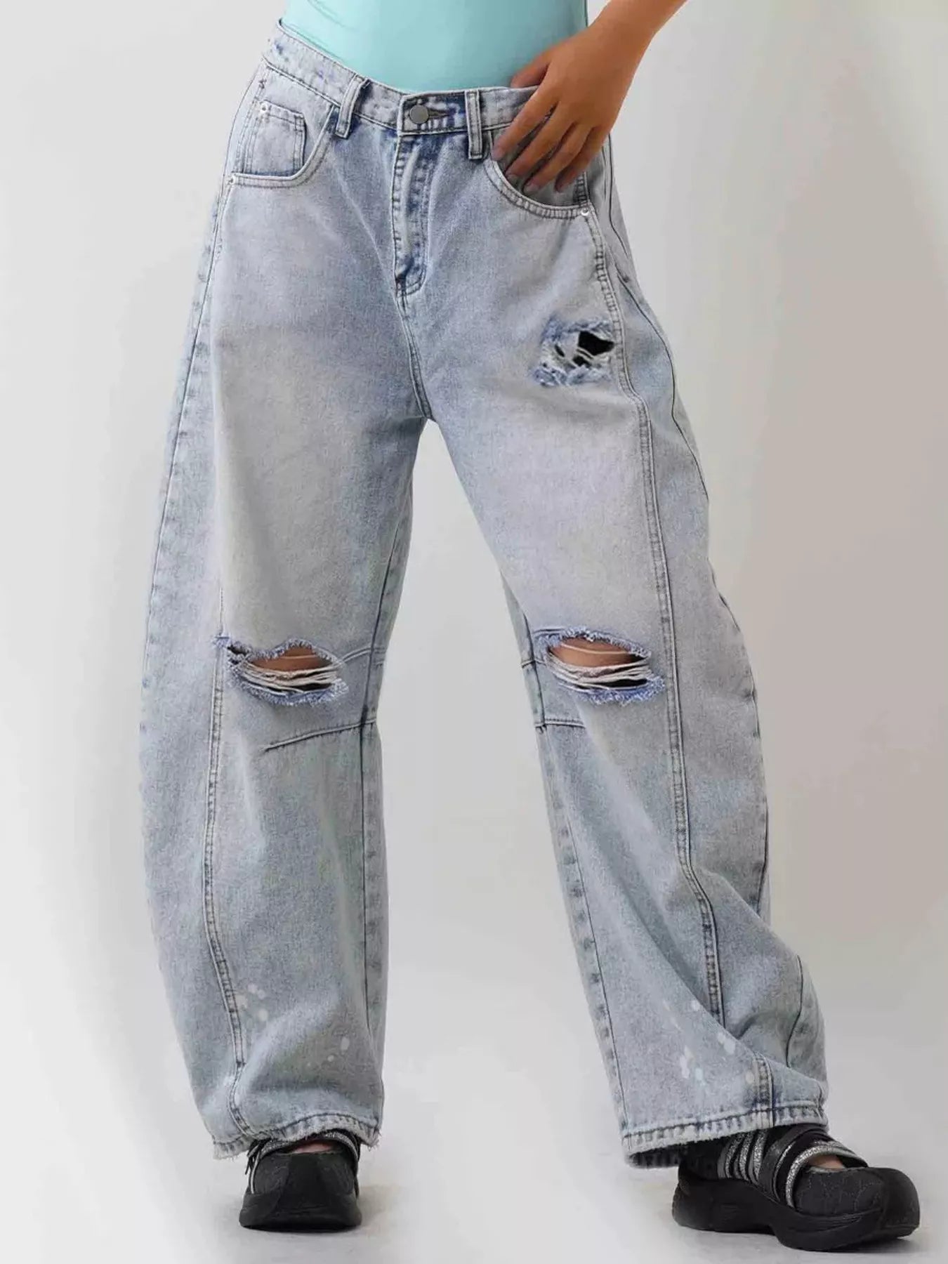 Hazel Blues® |  Distressed Wide Leg Jeans