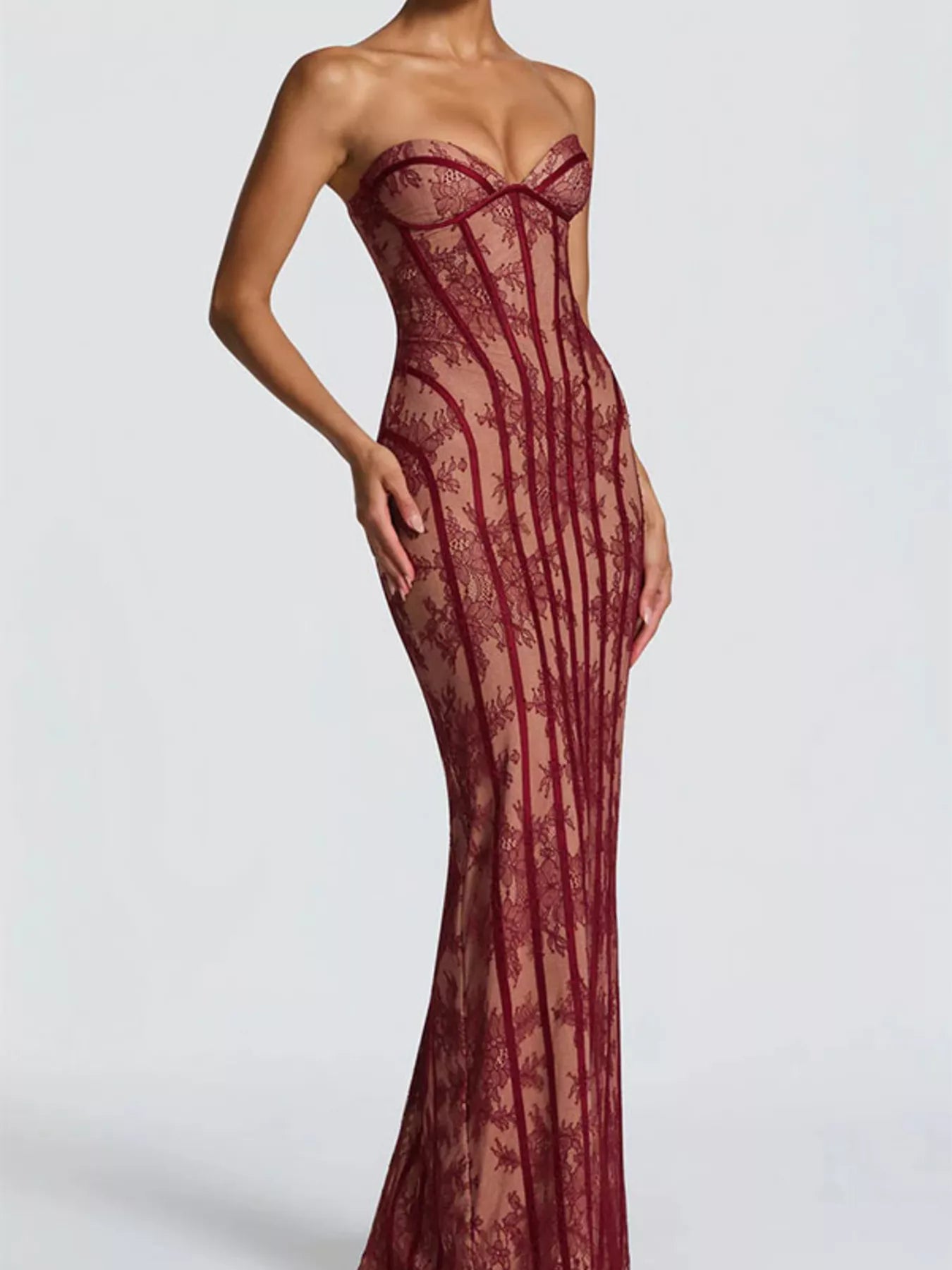Hazel Blues® |  Lace Up Back Strapless Maxi Dress