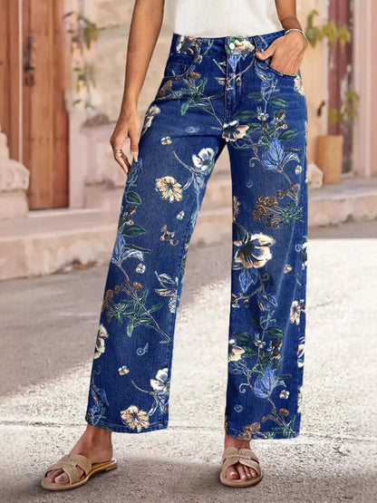 Hazel Blues® |  Floral Print Wide Leg Jeans