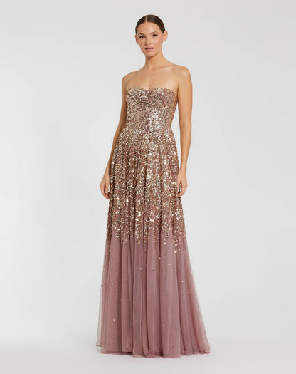 Pink Strapless Sweetheart Neck Sequin Ombre Gown