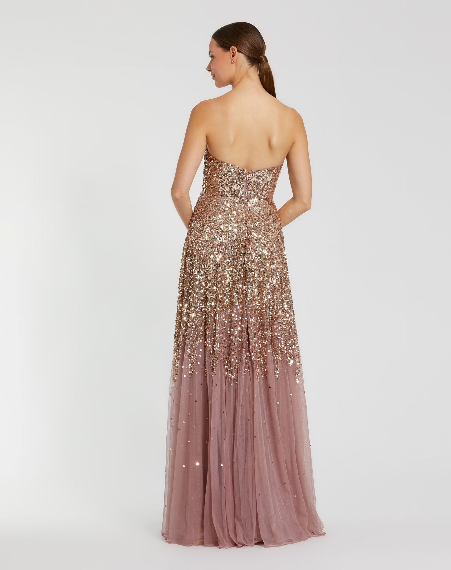 Pink Strapless Sweetheart Neck Sequin Ombre Gown