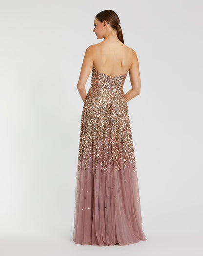 Pink Strapless Sweetheart Neck Sequin Ombre Gown