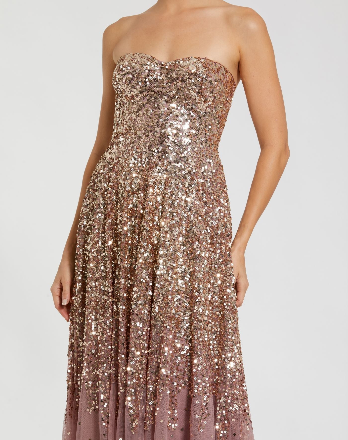 Pink Strapless Sweetheart Neck Sequin Ombre Gown