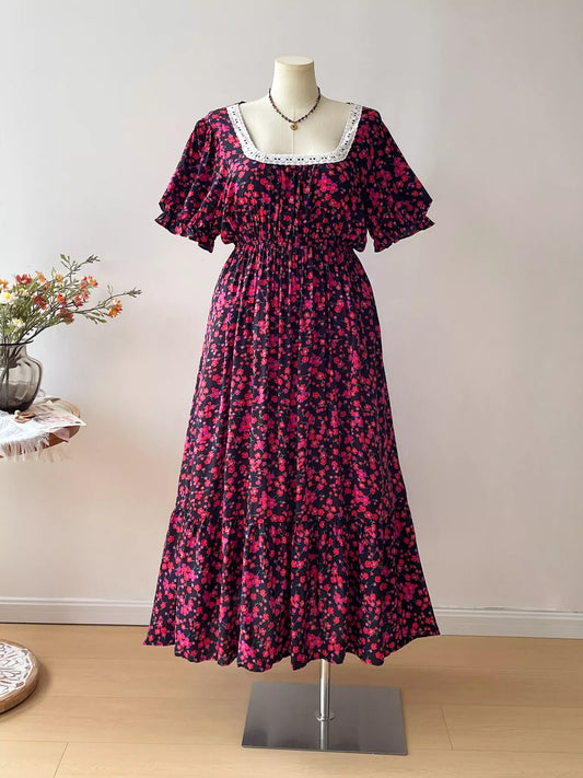 Hazel Blues® | Floral Square Neck Short Sleeve Dress