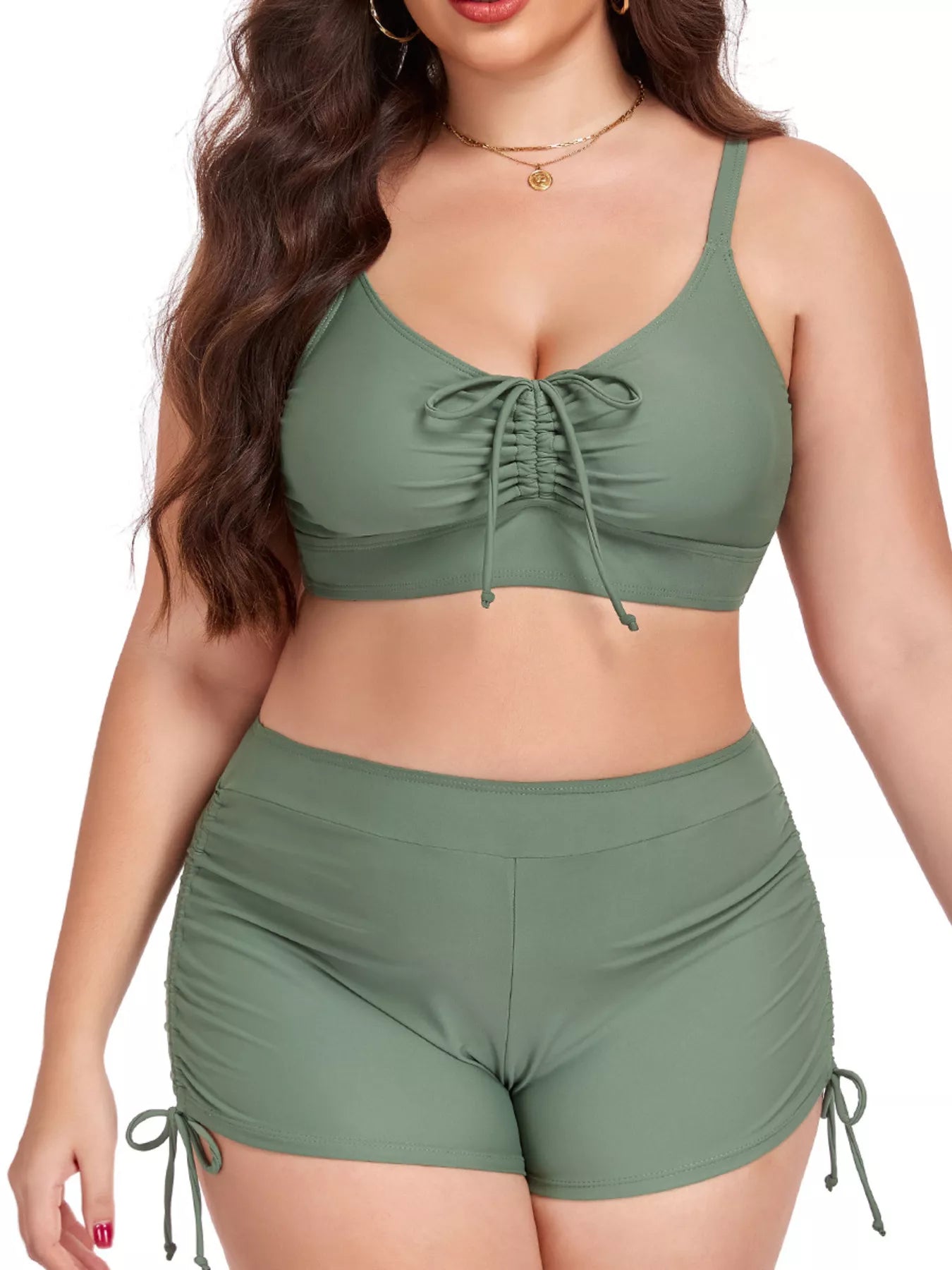 Hazel Blues® | Ruched Drawstring Swim Set