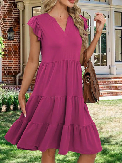 Hazel Blues® |  Ruffle Sleeve Tiered Midi Dress