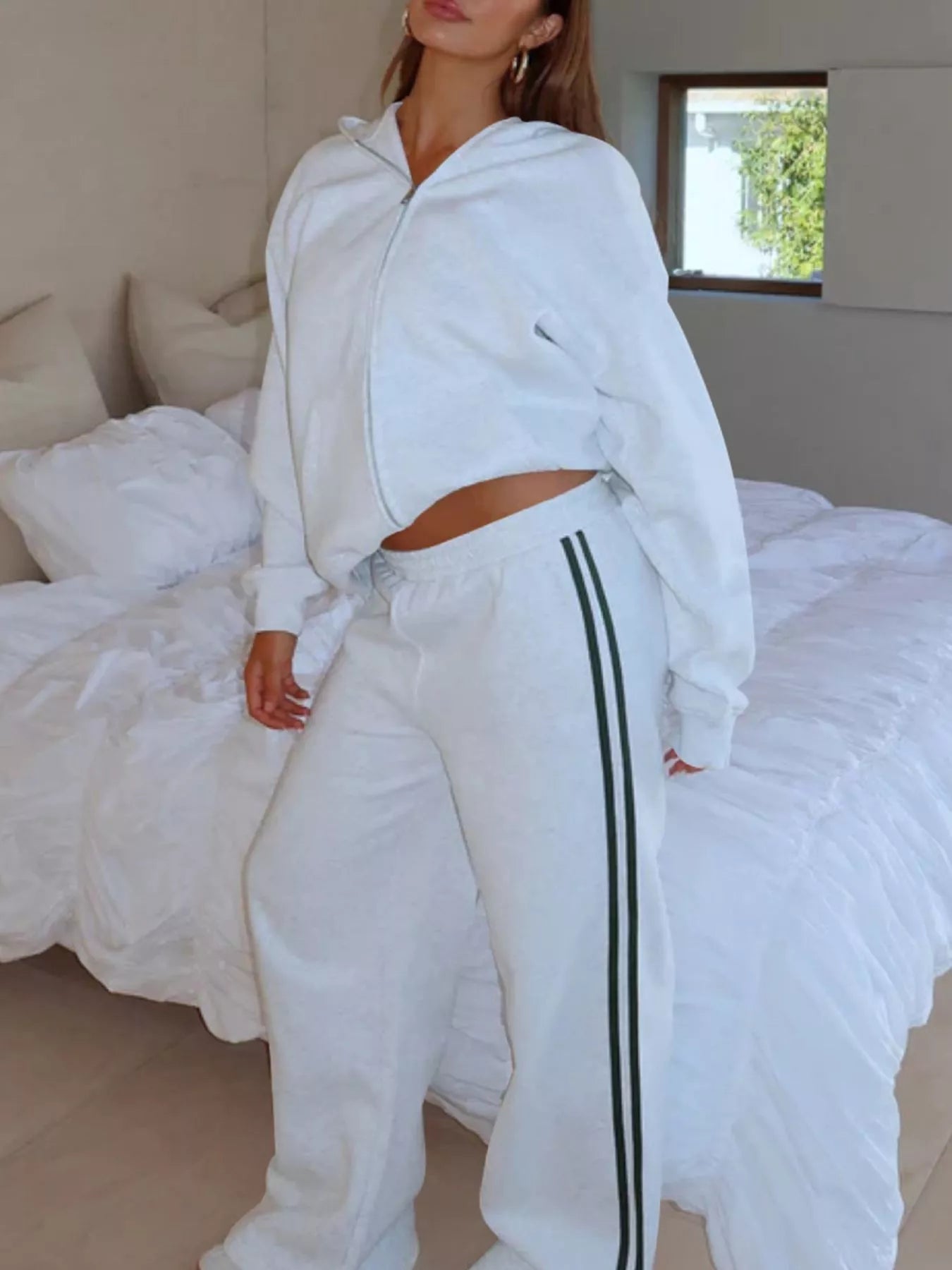 Hazel Blues® |  Zip Up Hoodie and Striped Pants Set