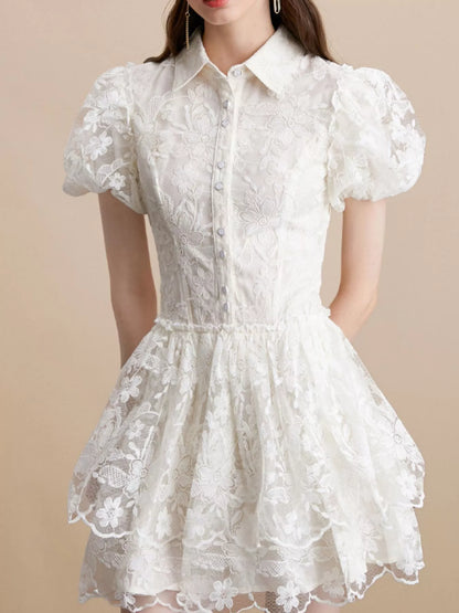 Hazel Blues® |  Lace Puff Sleeve Mini Dress