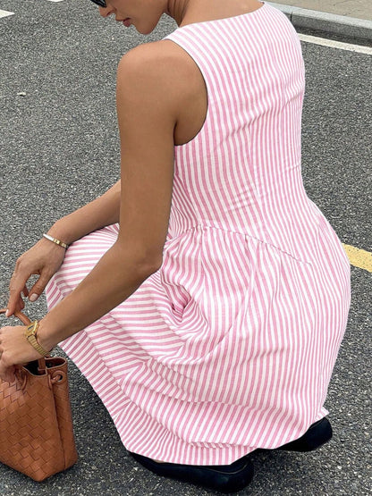 Hazel Blues® |  Striped Square Neck Midi Dress