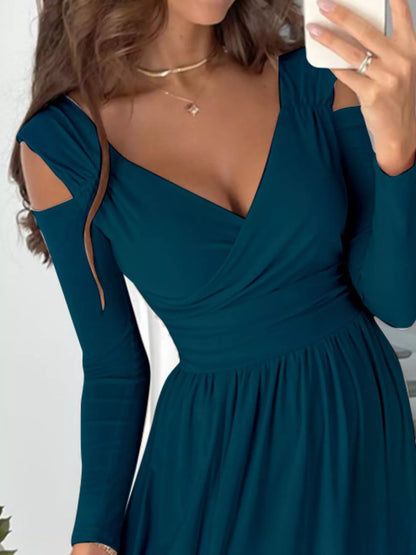 Hazel Blues® |  Slit Surplice Cold Shoulder Maxi Dress