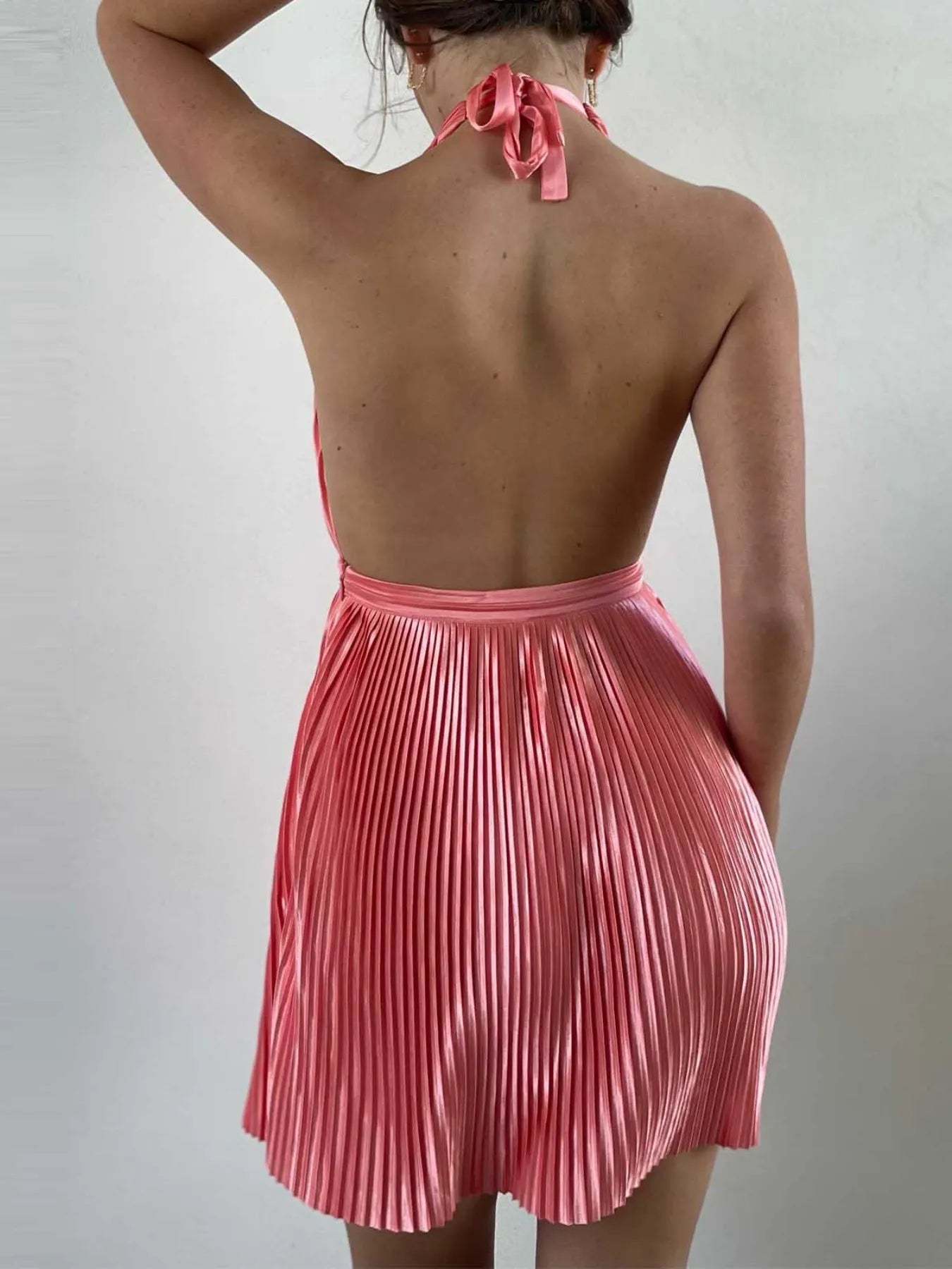 Hazel Blues® |  Pleated Halter Neck Mini Dress