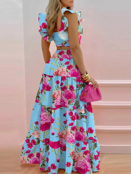 Hazel Blues® |  Crop Top and Tiered Maxi Skirt Set