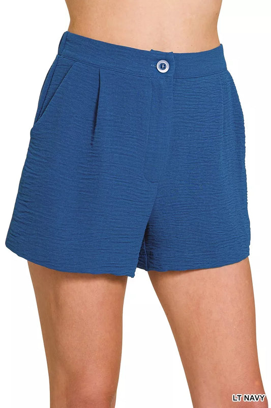 Hazel Blues® |  Zenana Woven Airflow Back Elastic Waist Shorts