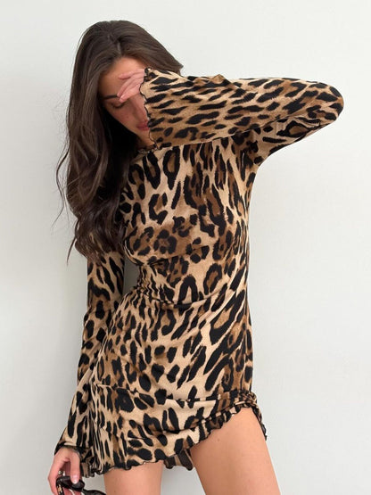 Hazel Blues® |  Leopard Backless Long Sleeve Mini Dress