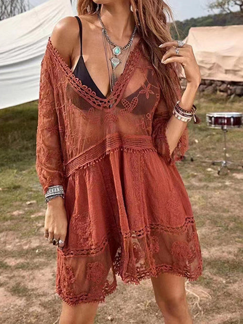 Hazel Blues® | Lace Detail Plunge Cover-Up Dress