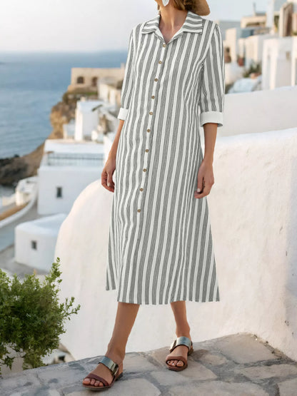 Hazel Blues® | Striped Button Front Midi Dress