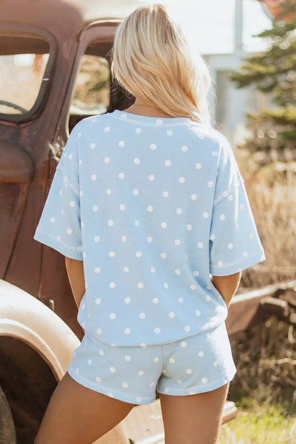 Hazel Blues® |  Polka Dot Round Neck Top and Shorts Set