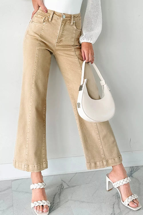 Hazel Blues® |  Solid Color Seamed Center Wide Leg Cropped Jeans