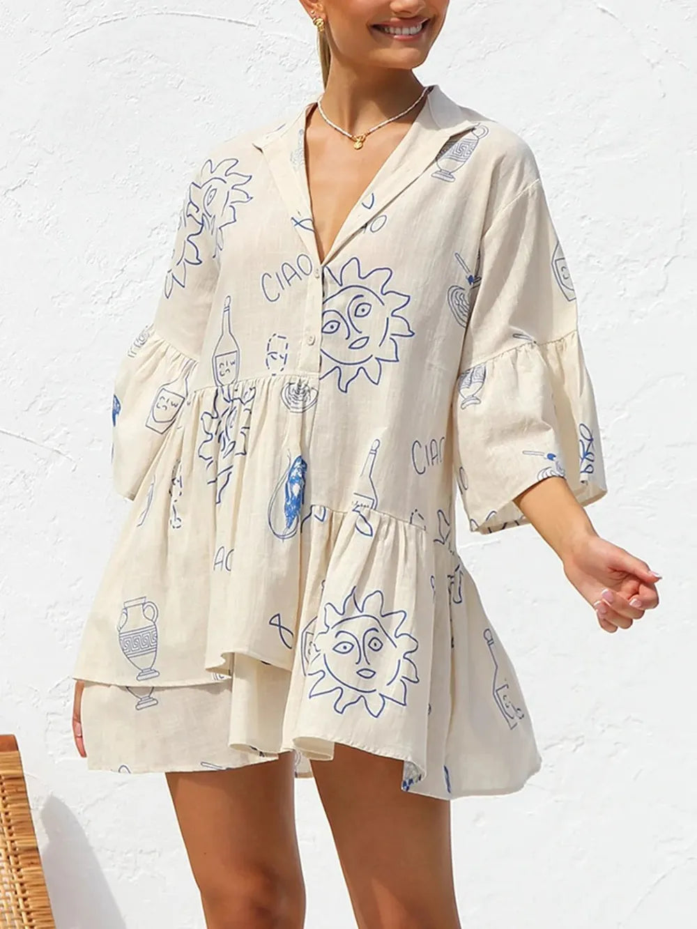 Hazel Blues® |  Button Detail Printed Mini Dress